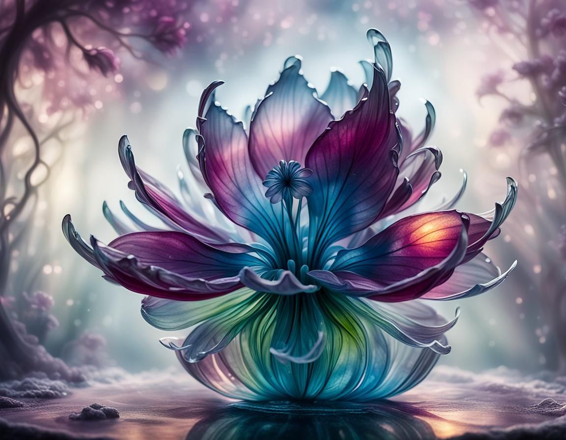 Glowing Jelly Flower in Misty Morning