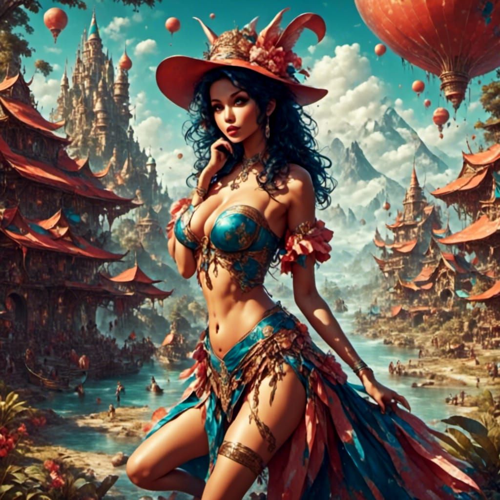 Sultry Aussie Pinup in Vibrant Animation Style