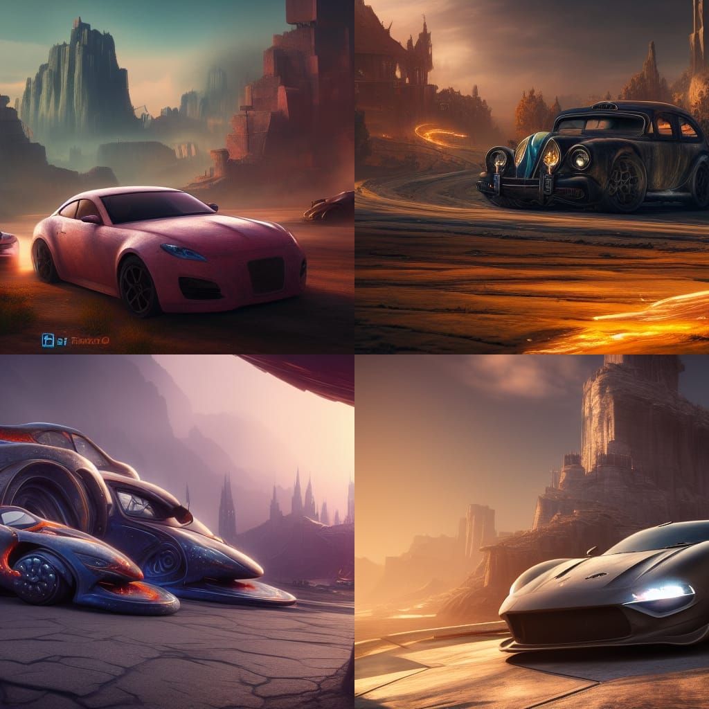 Surreal Fantasy Cars in Deep, Intricate Detail