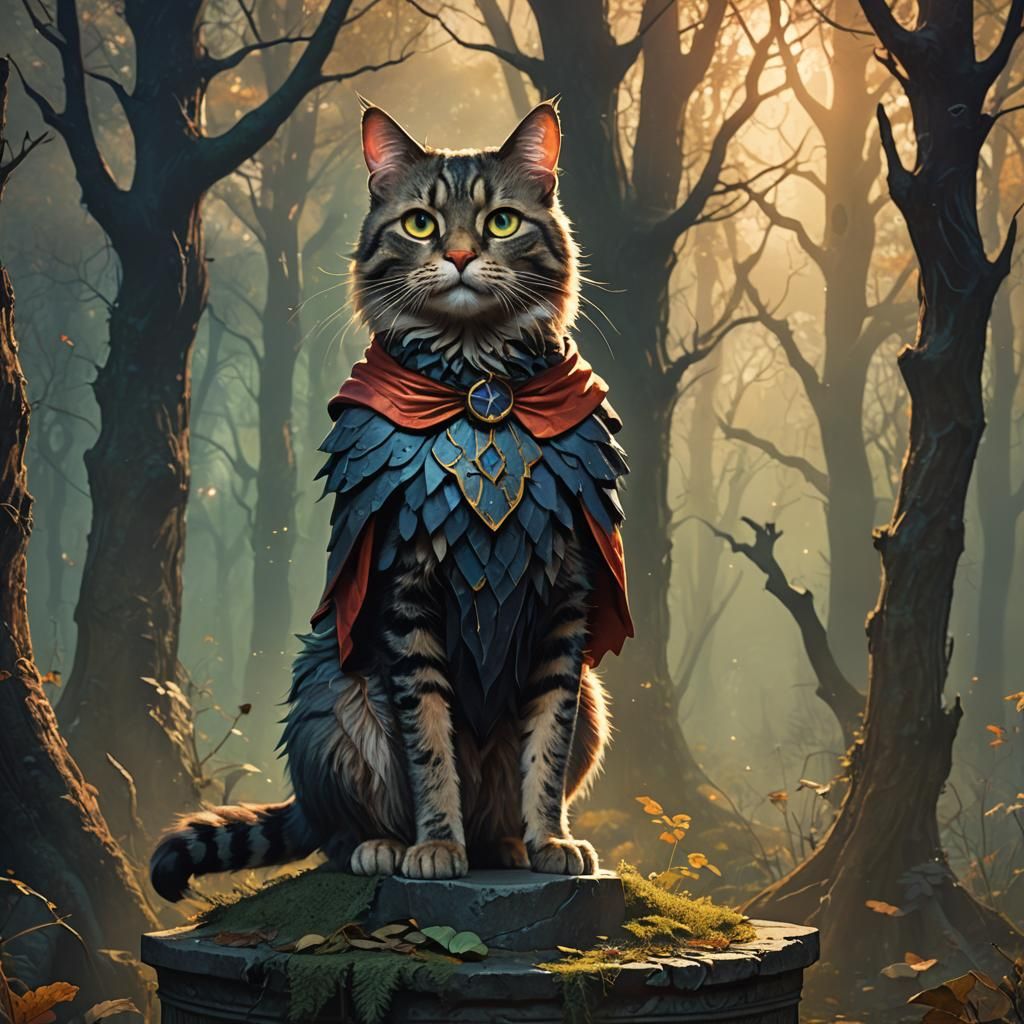 Whimsical Cat in Halloween Costume Fantasy Art