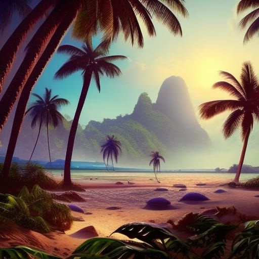 Epic Beach with Palms and Jungle Planet