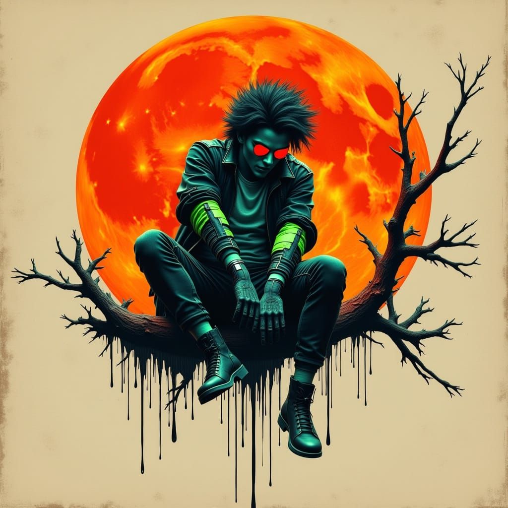 Cyberpunk Youth in Neon-Lit Night