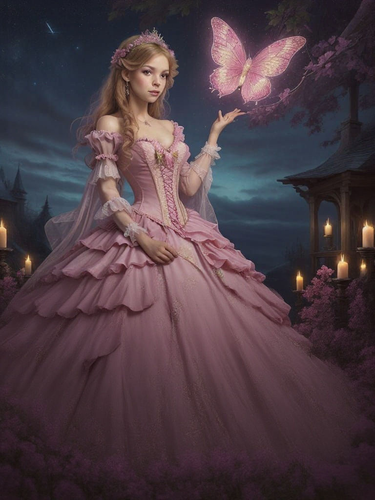 Surreal Princess Takes Flight in the Night Sky