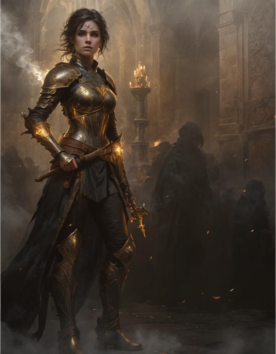 Dark Fantasy Warrior in Gothic Cathedral