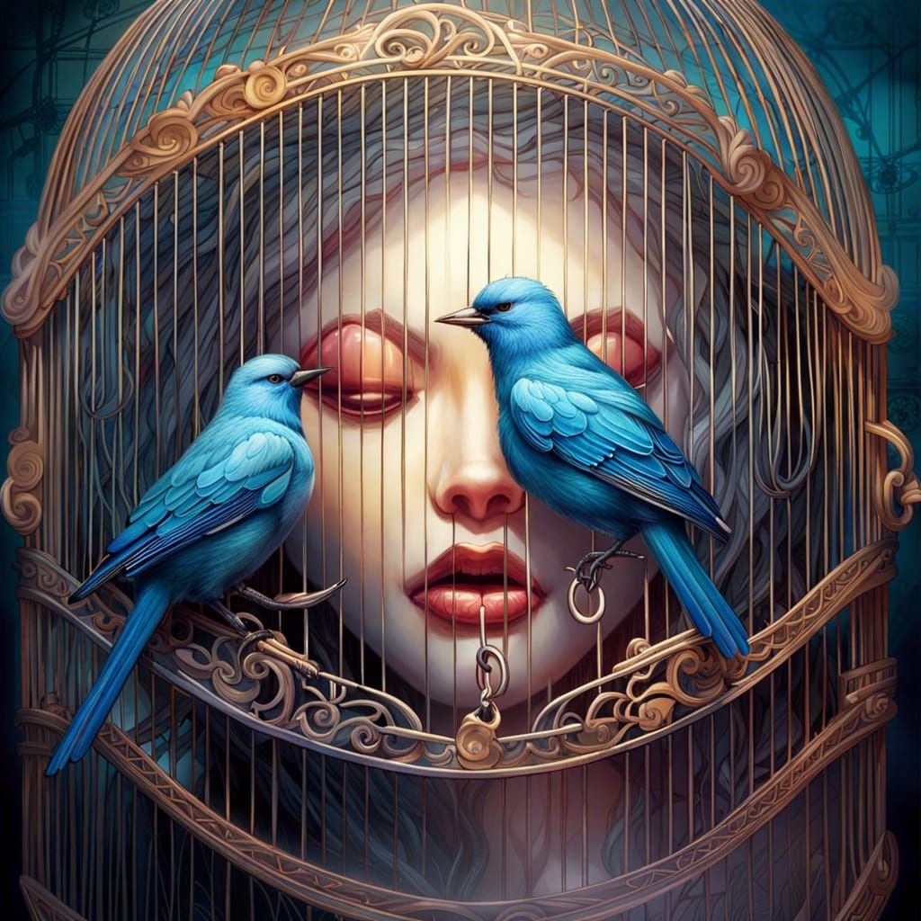 Ethereal Bird Trapped in a Gilded Cage