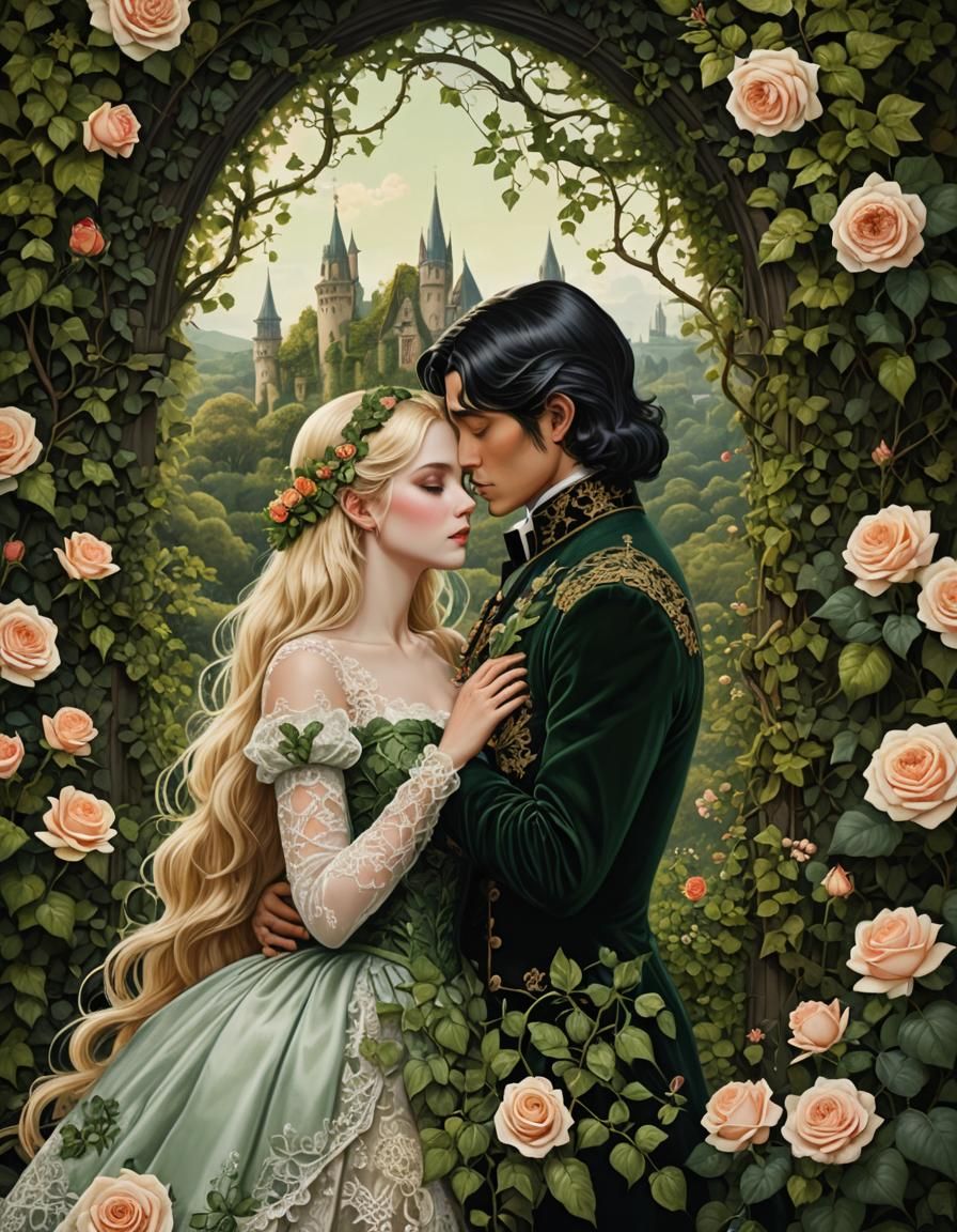 Whimsical Fantasy Scene of Enchanted Couple