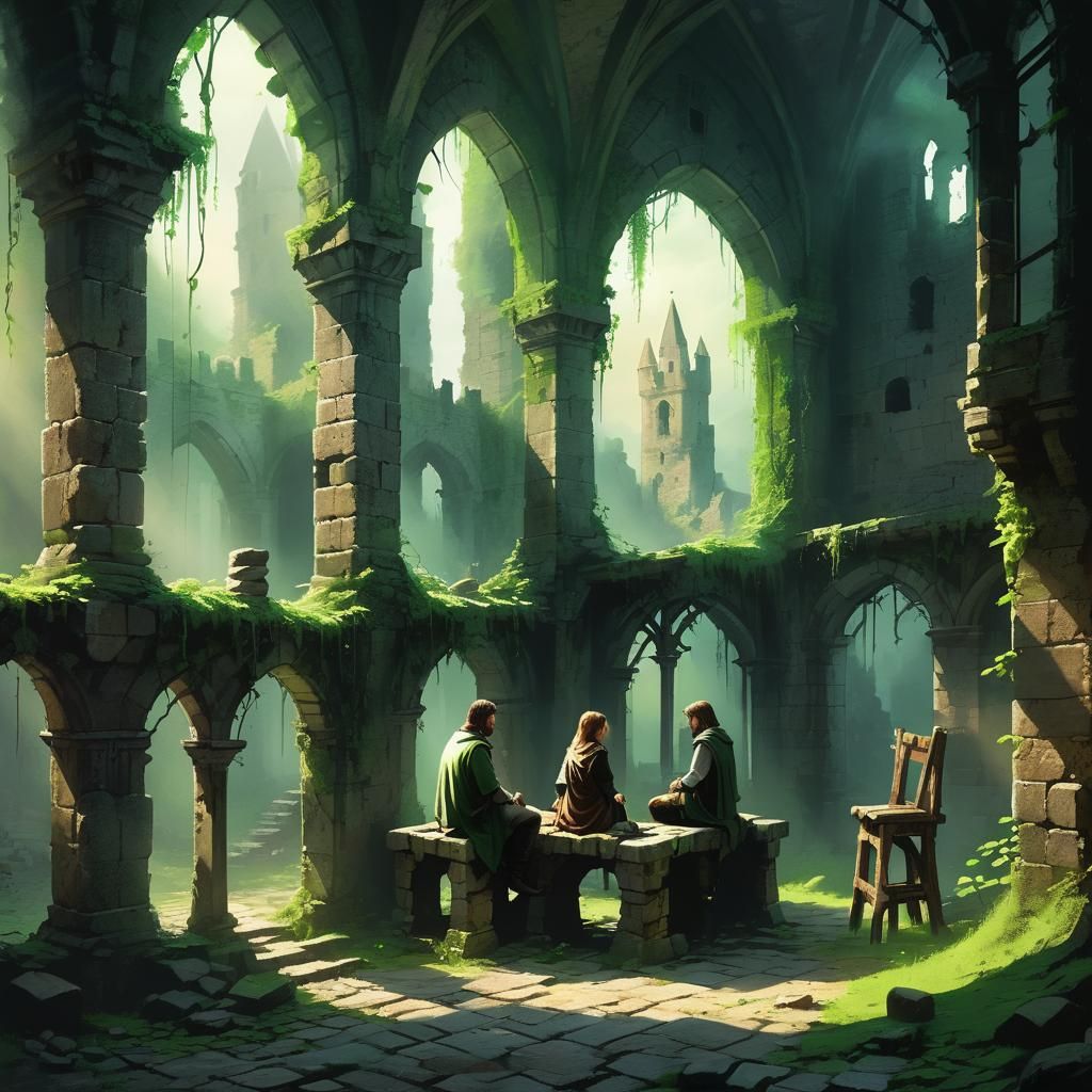 Couple Amidst Ancient Ruins in Ethereal Castle Prison
