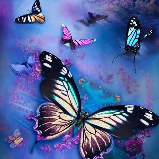 Surreal Butterfly Dance in Vibrant Maximalist Style Collage