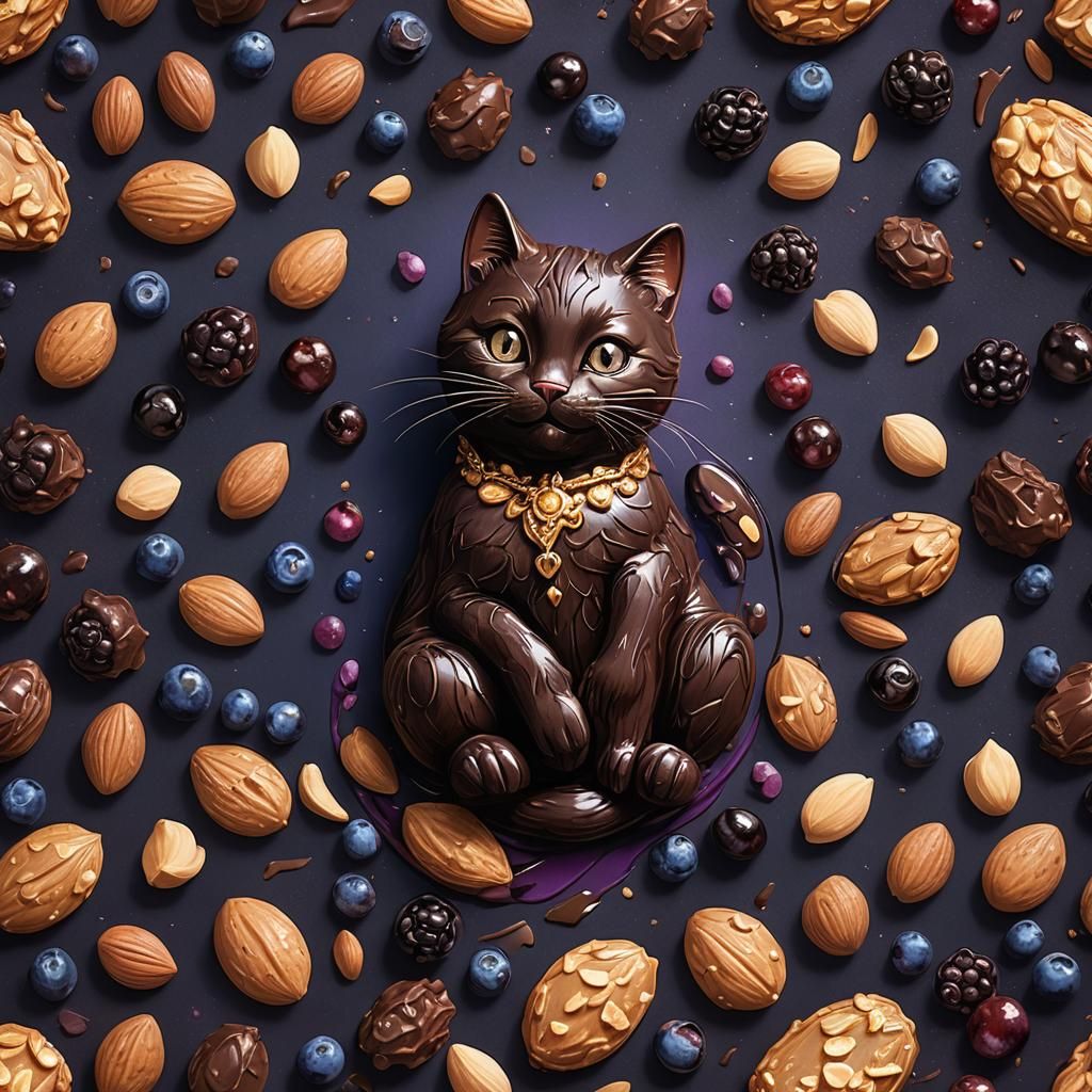 Fantasy Chocolate Croccante Cat in Deep Blues and Purples