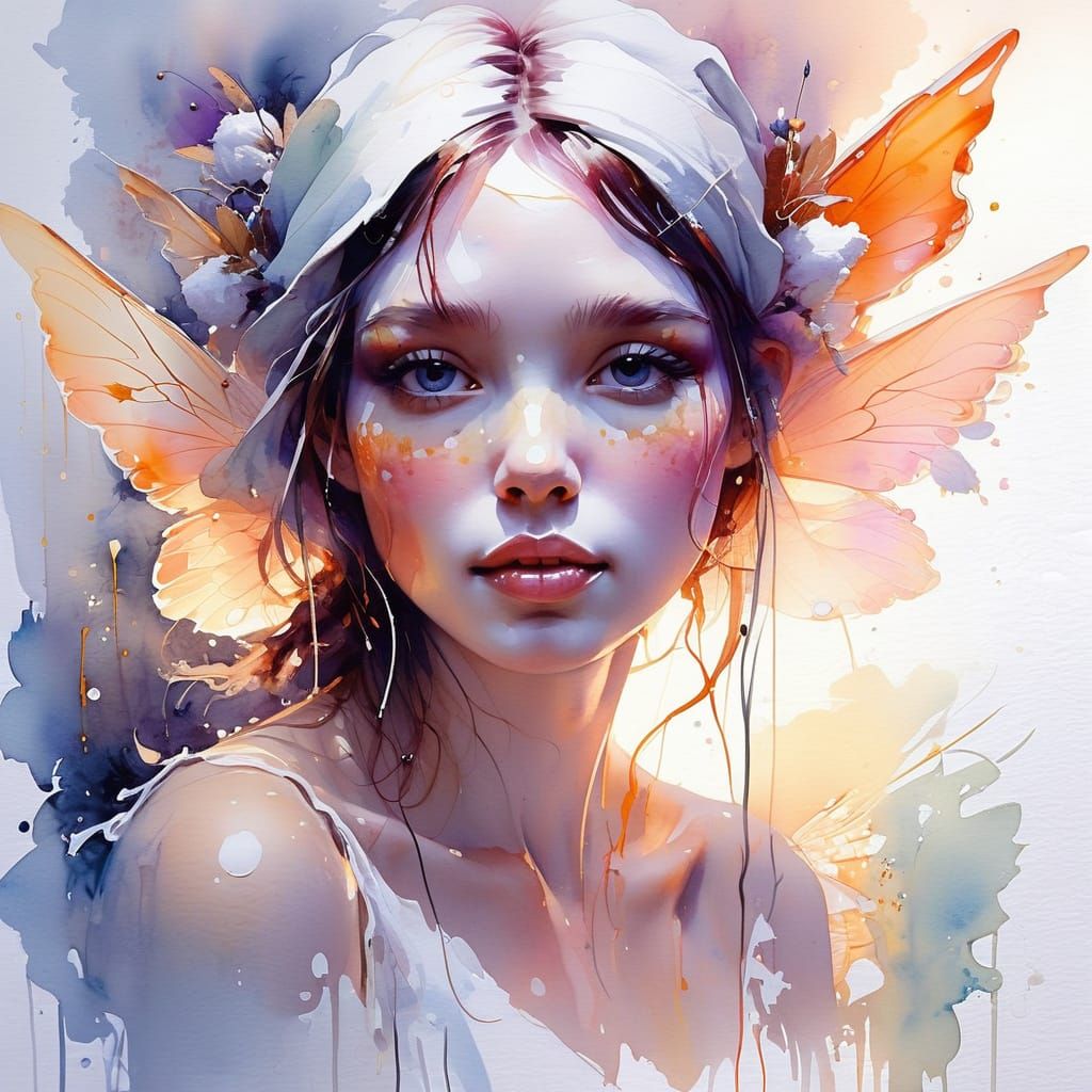 Marshmallow Fairy in Expressive Watercolor Style