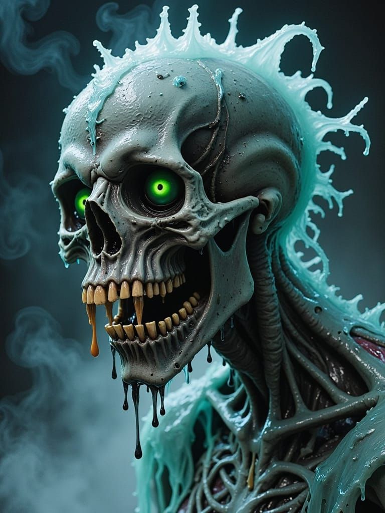 Cyberpunk Horror Creature in Frozen Stasis