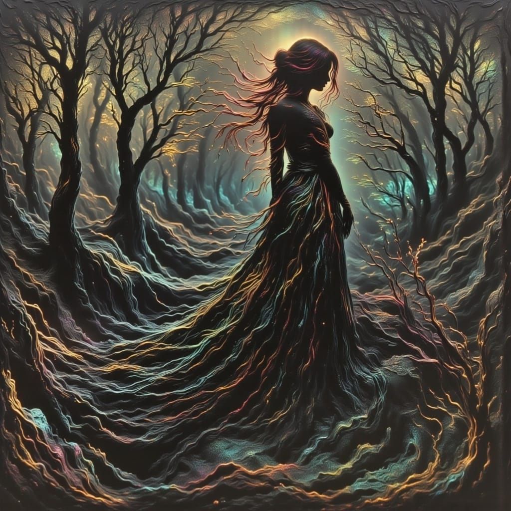 Fae Witch Queen Dances with Spirits in Cyberpunk Graveyard