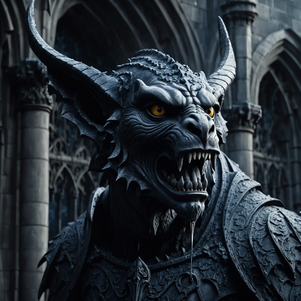 Gothic Cathedral Gargoyle in Dark Fantasy Art