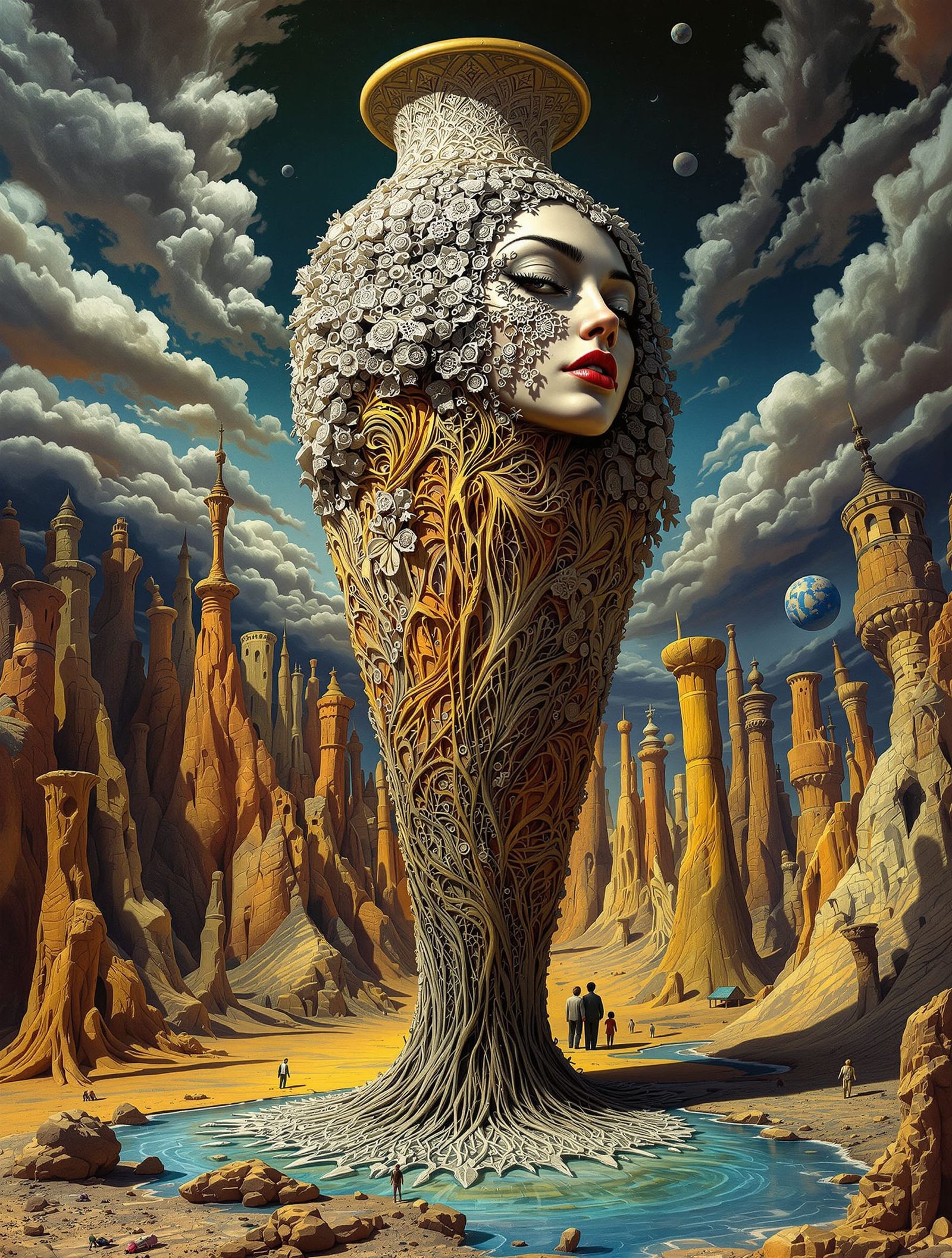 Surreal Elongated Face Amphora in Dalí Style