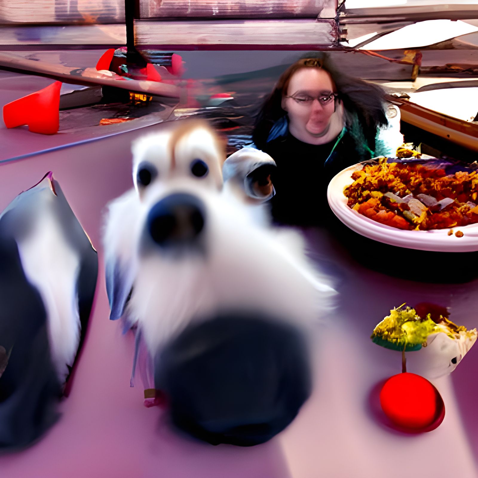 Dogs Run Through Frozen Food in Mid-Air Chaos
