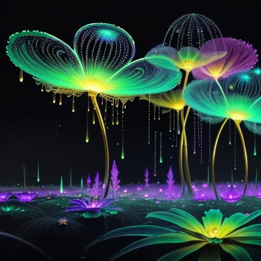 Glowing, Surreal Flower Blooms in a Cosmic Fog