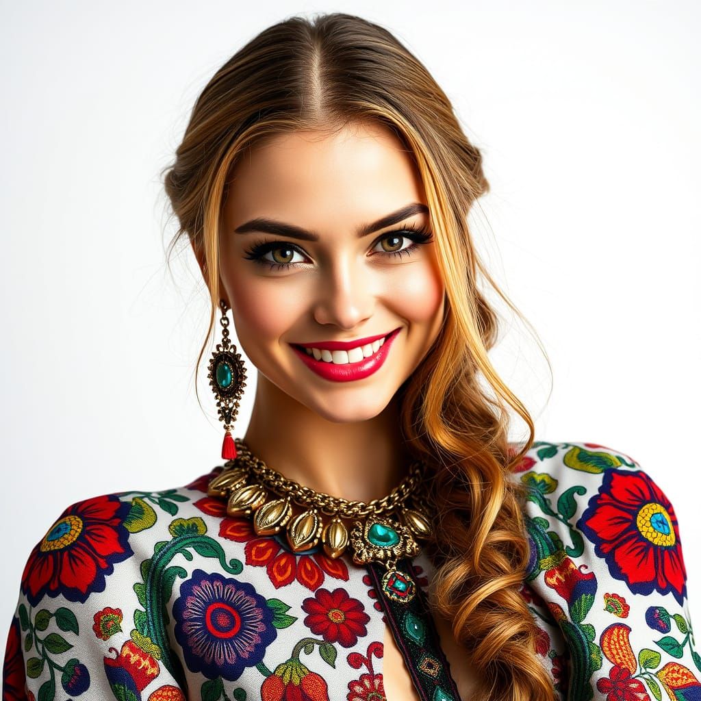 Vibrant Russian Beauty in a Joyful Two-Piece