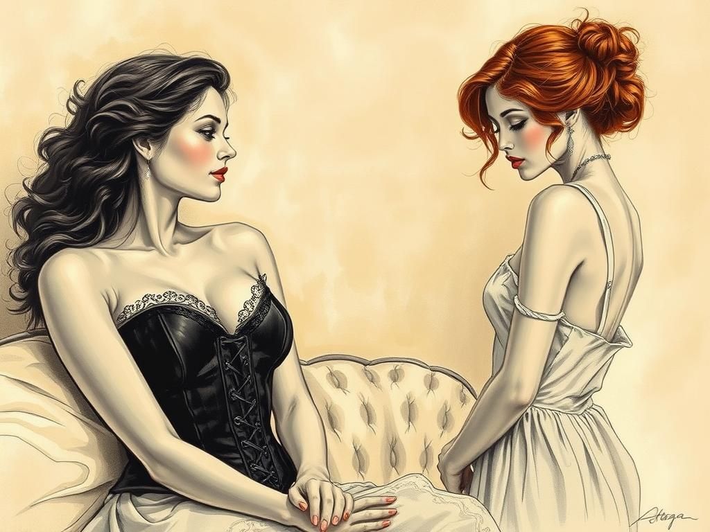 Dreamy Portrait of Two Enchanting Women in Vintage Fashion S...