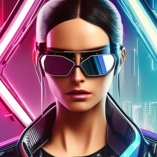 Glowing Neon Vision in Cyberpunk Cityscape