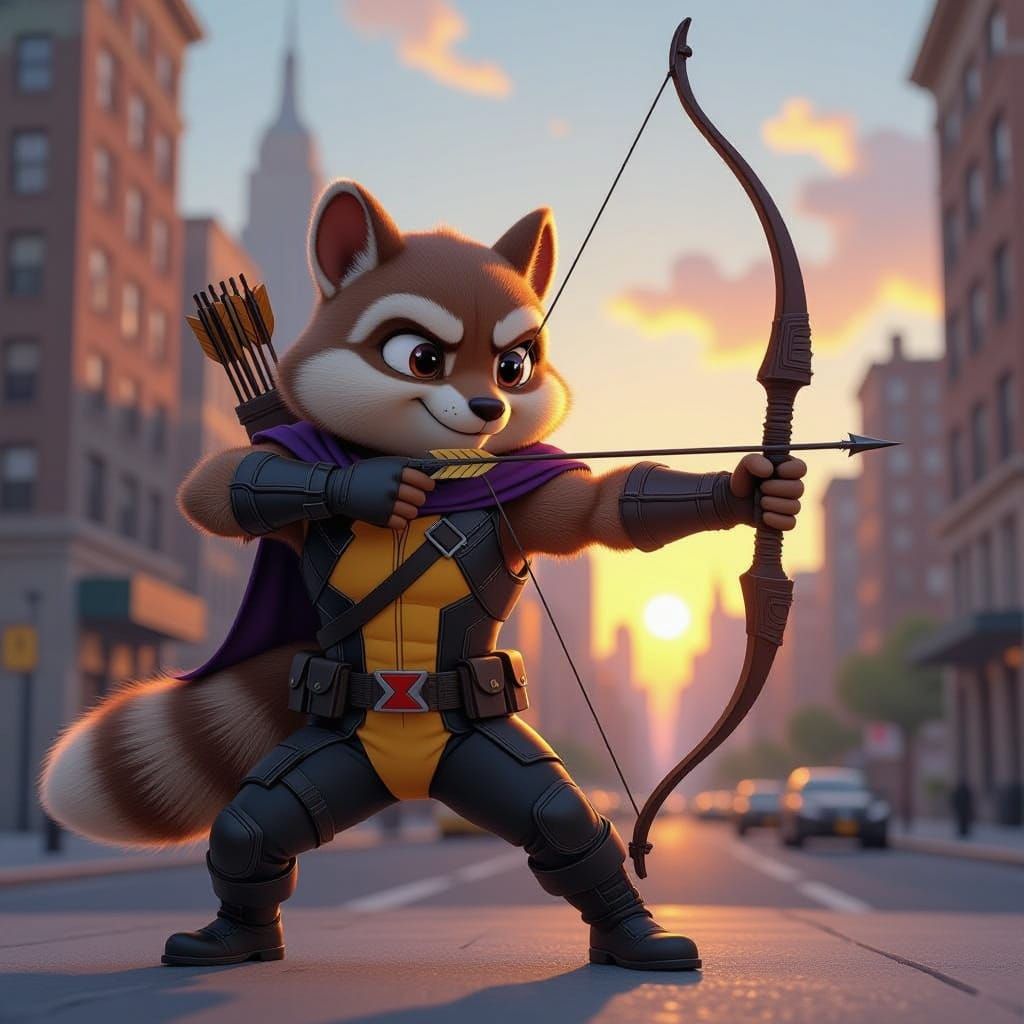 Chipmunk as Hawkeye in Dynamic NYC Sunset