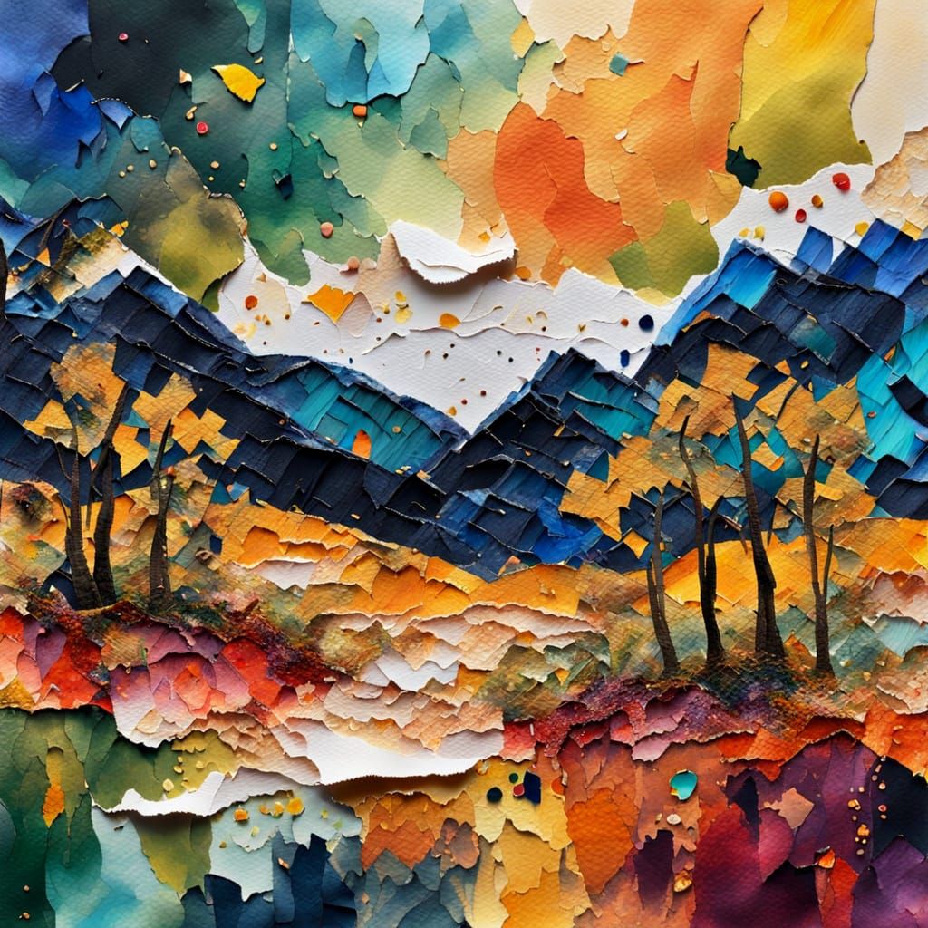 Patchwork Landscape in Mixed Media Art