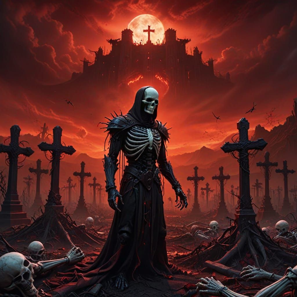 Dark Fantasy Graveyard Album Art in Brom & Giger Style
