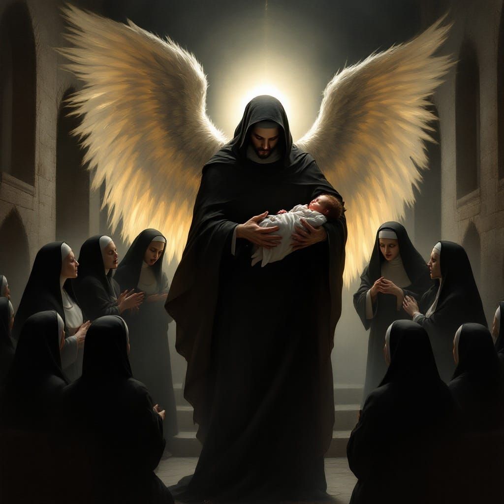 Archangel Presents Infant to Nuns: Baroque Style