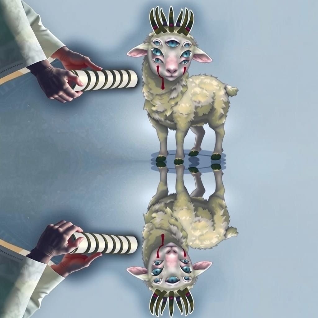 Sacred Lamb Receives Divine Scroll in Ethereal Realm