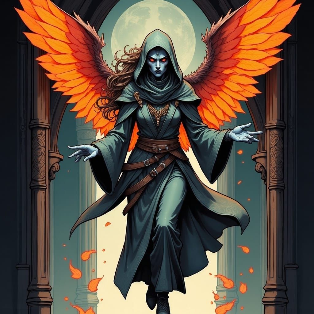 Ethereal Phoenix Sorceress Leaps from Shadows