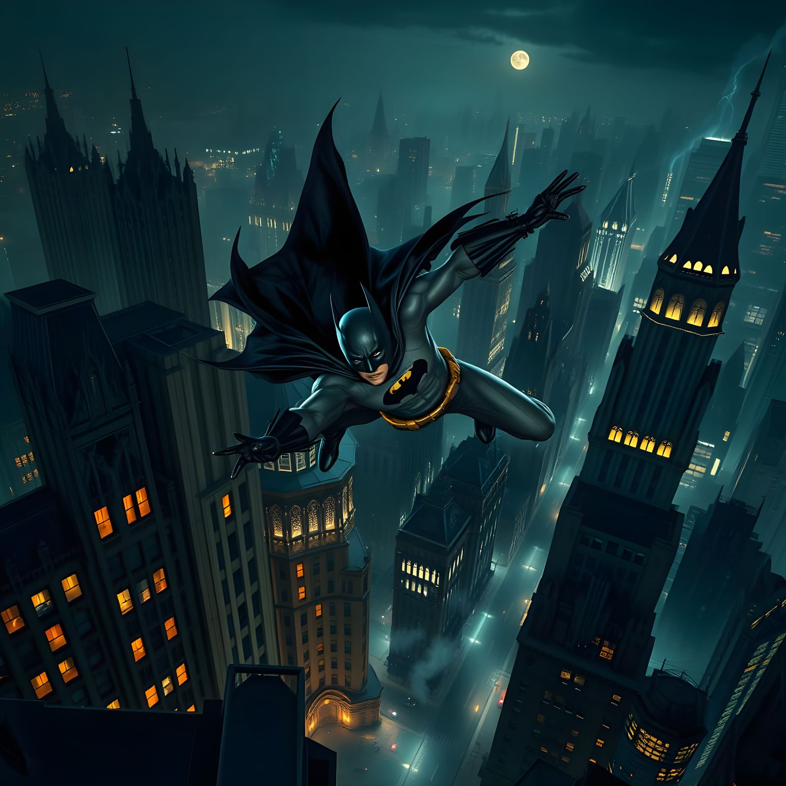 Batman Swings Through Noir Gotham City