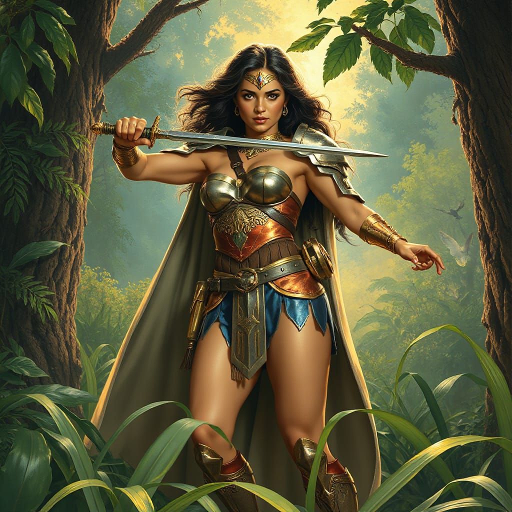 Amazon Warrior Woman with Sword in Heroic Fantasy Art