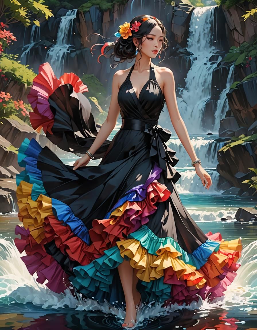 Digital Anime Painting of a Vibrant Flamenco Dancer