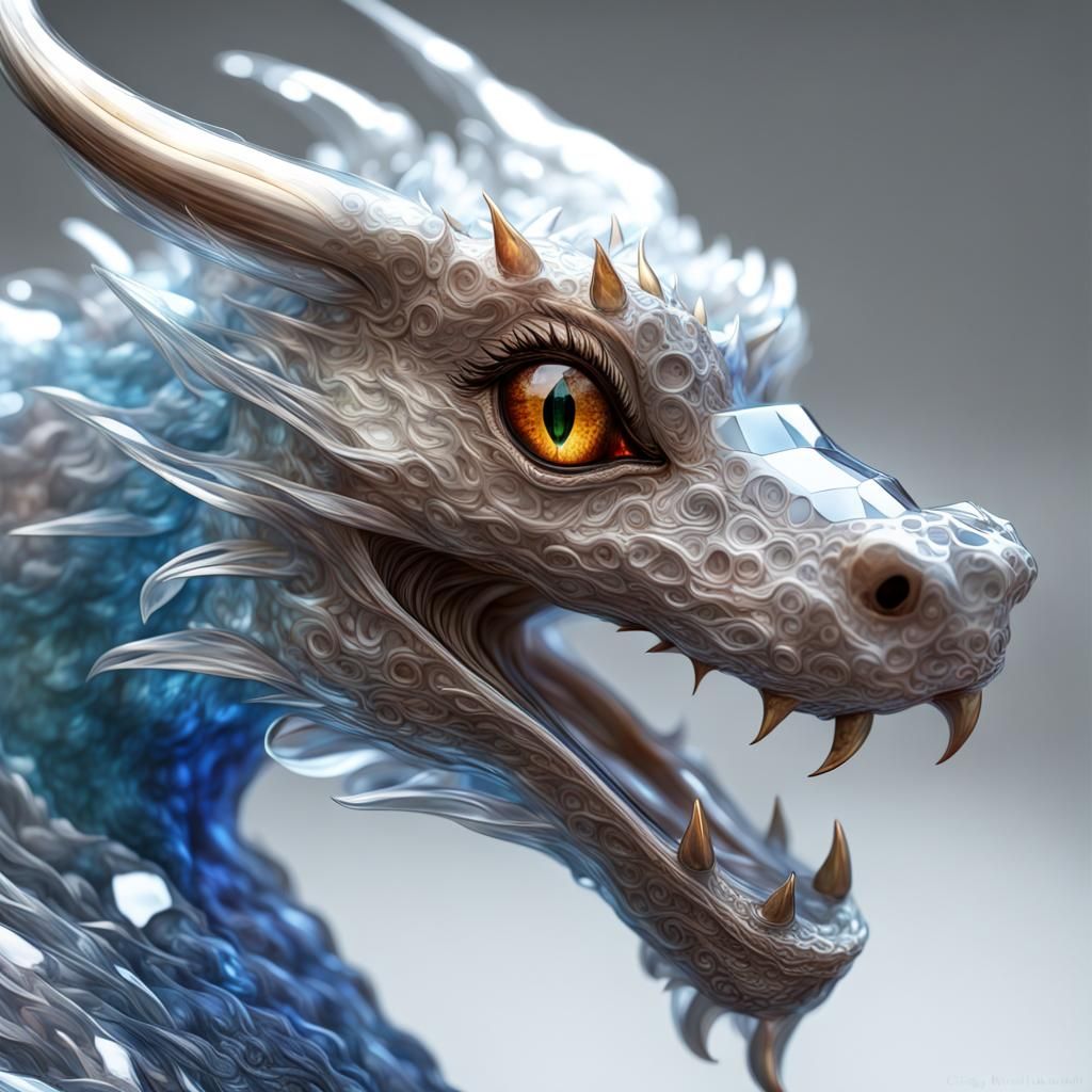 Surreal Crystal Dragon with Intricate Motifs in 3D Art