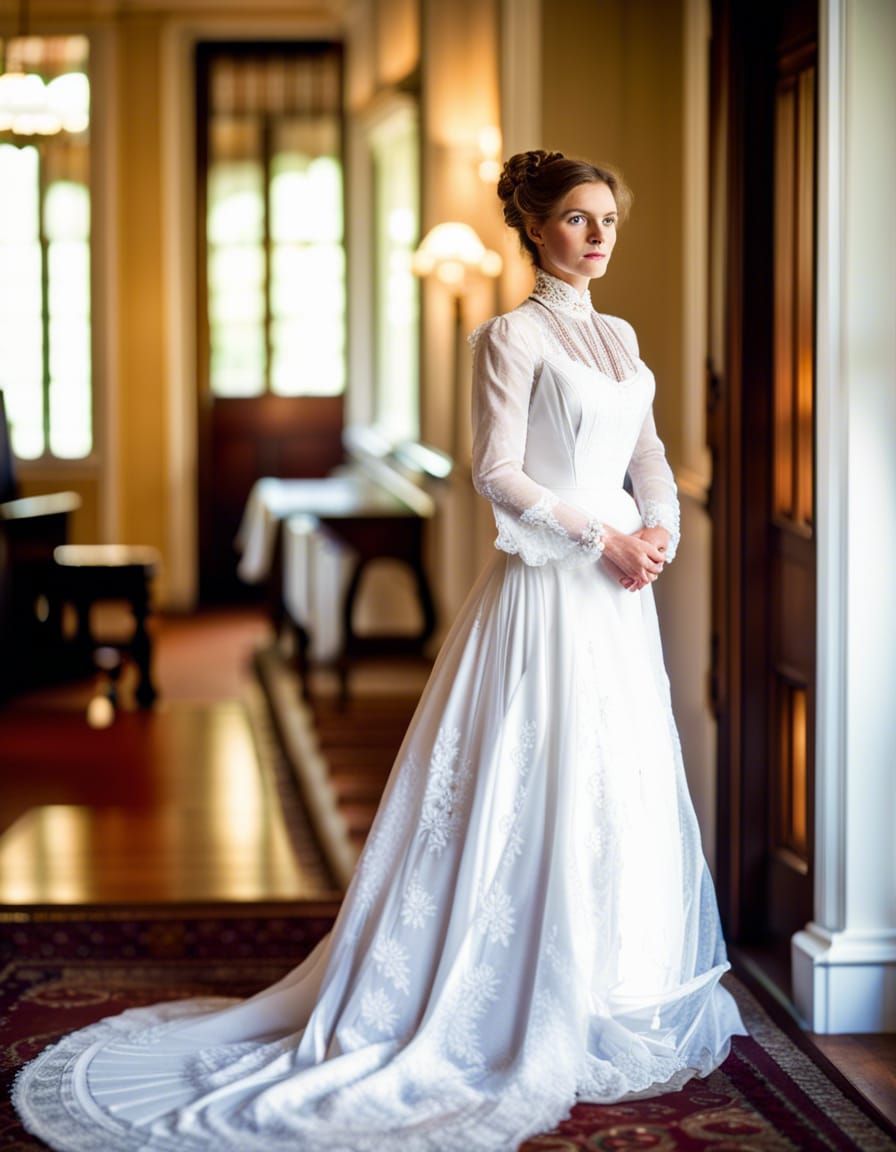 Vibrant 1906 Wedding Attire in Luxurious Mansion