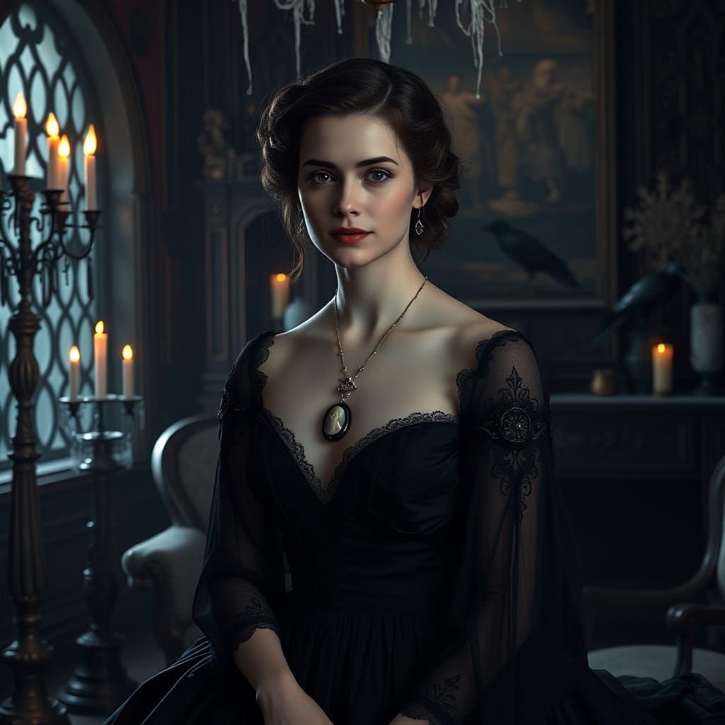 Gothic Cinderella's Elegant Mother in 1850s Dark Fantasy Par...