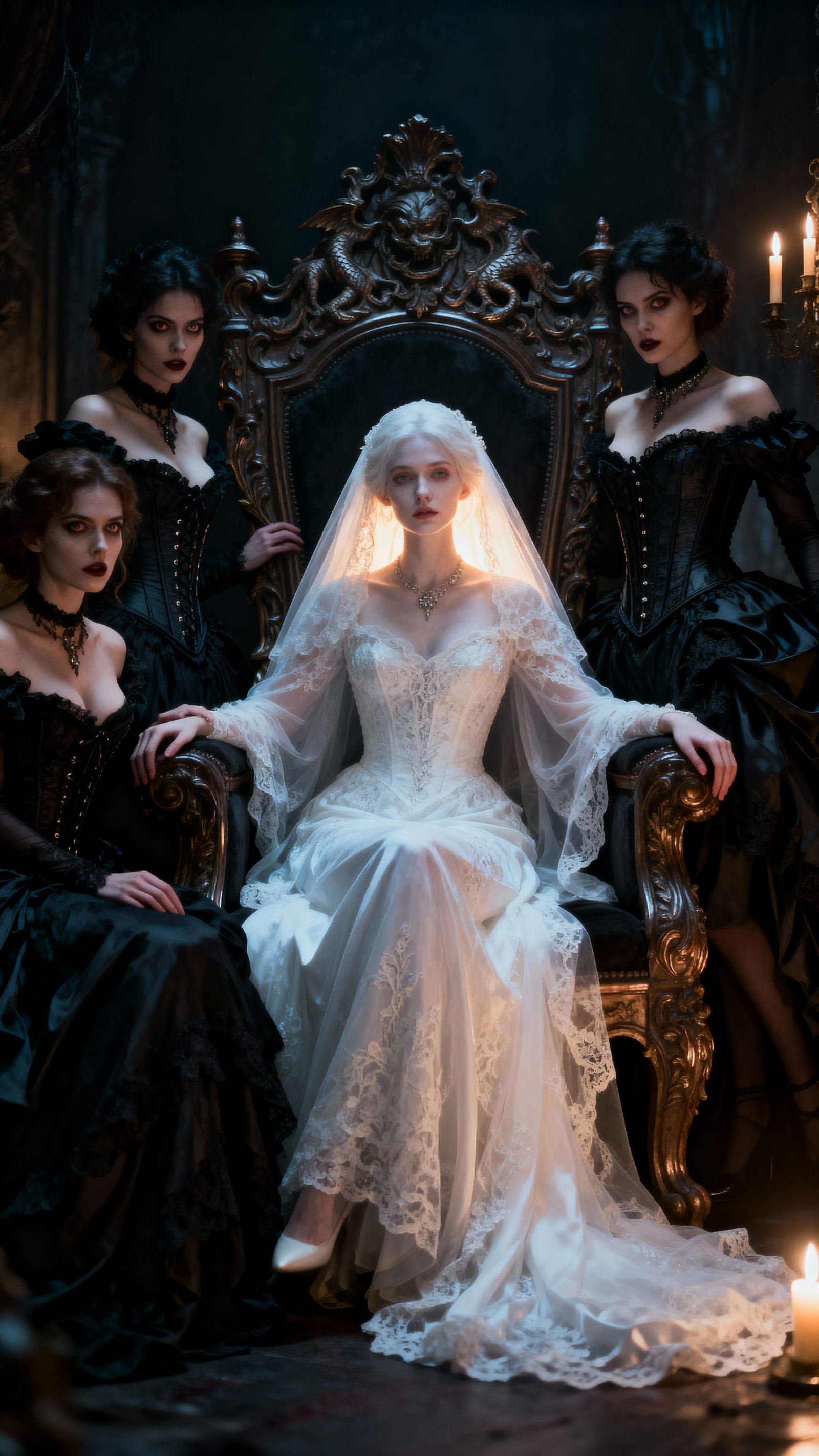 Gothic Tableau: Women on Victorian Throne