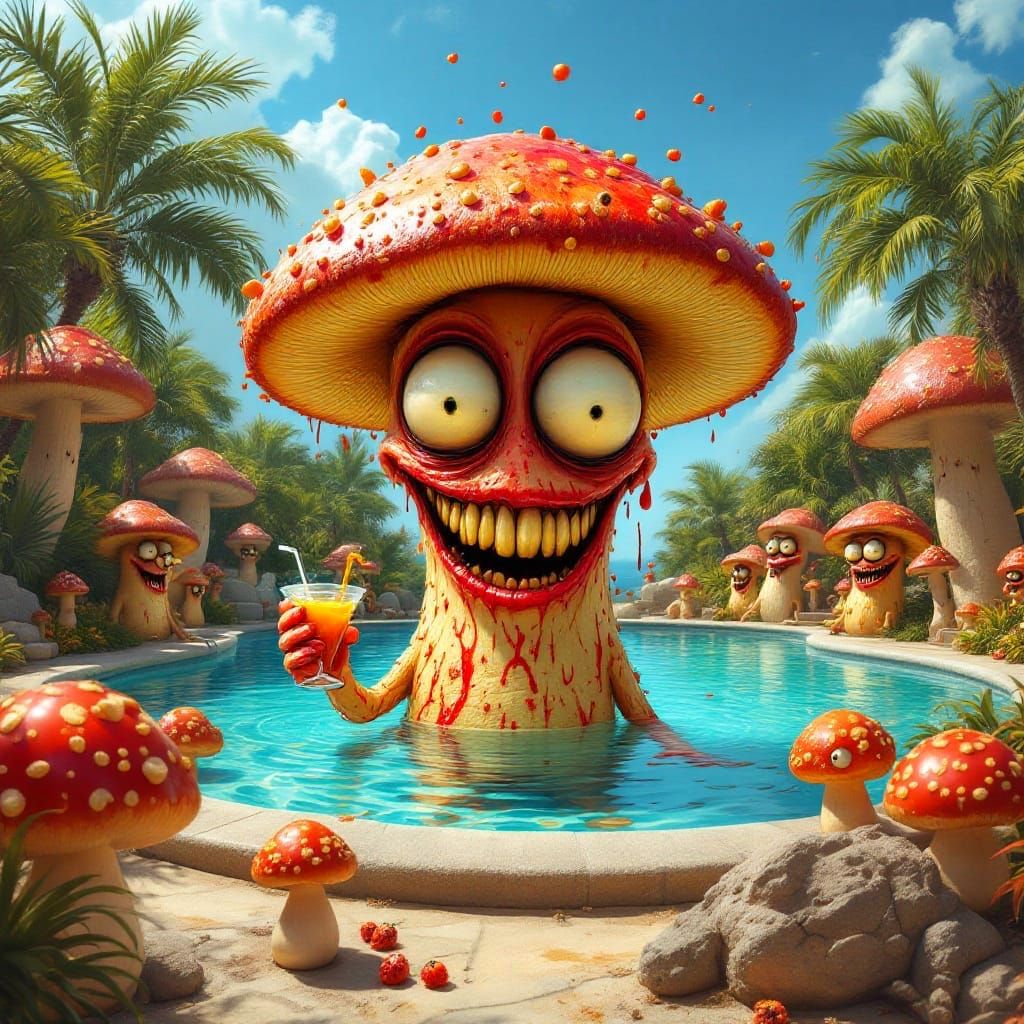 Mushroom Party in the Blazing Sun