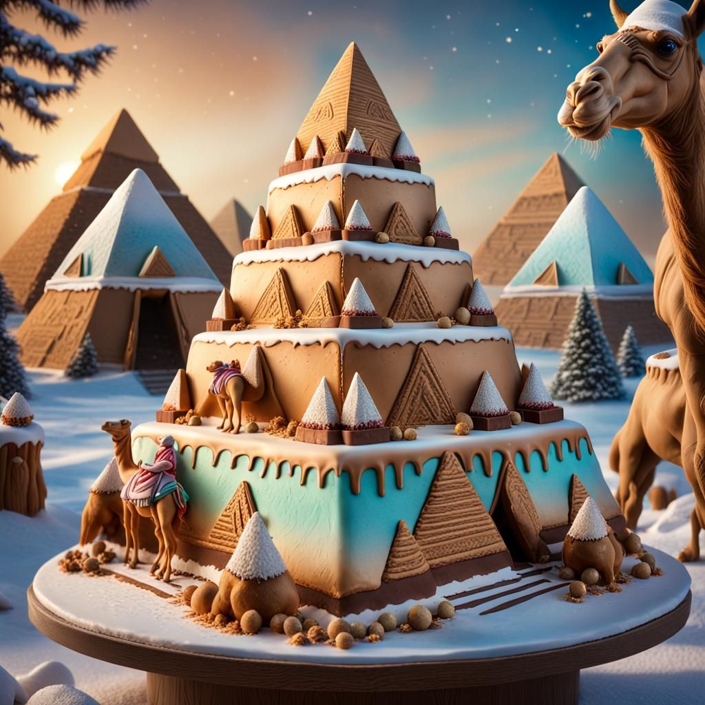 Stunning Cake Sculpture of Pyramids and Camel Cakes in Winte...
