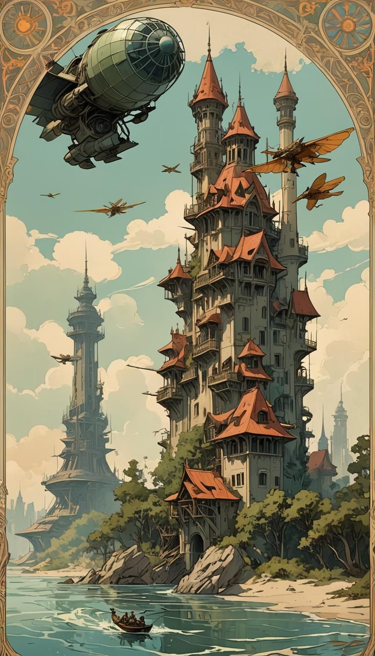 Airborne Beatitude in Art Nouveau Exuberance