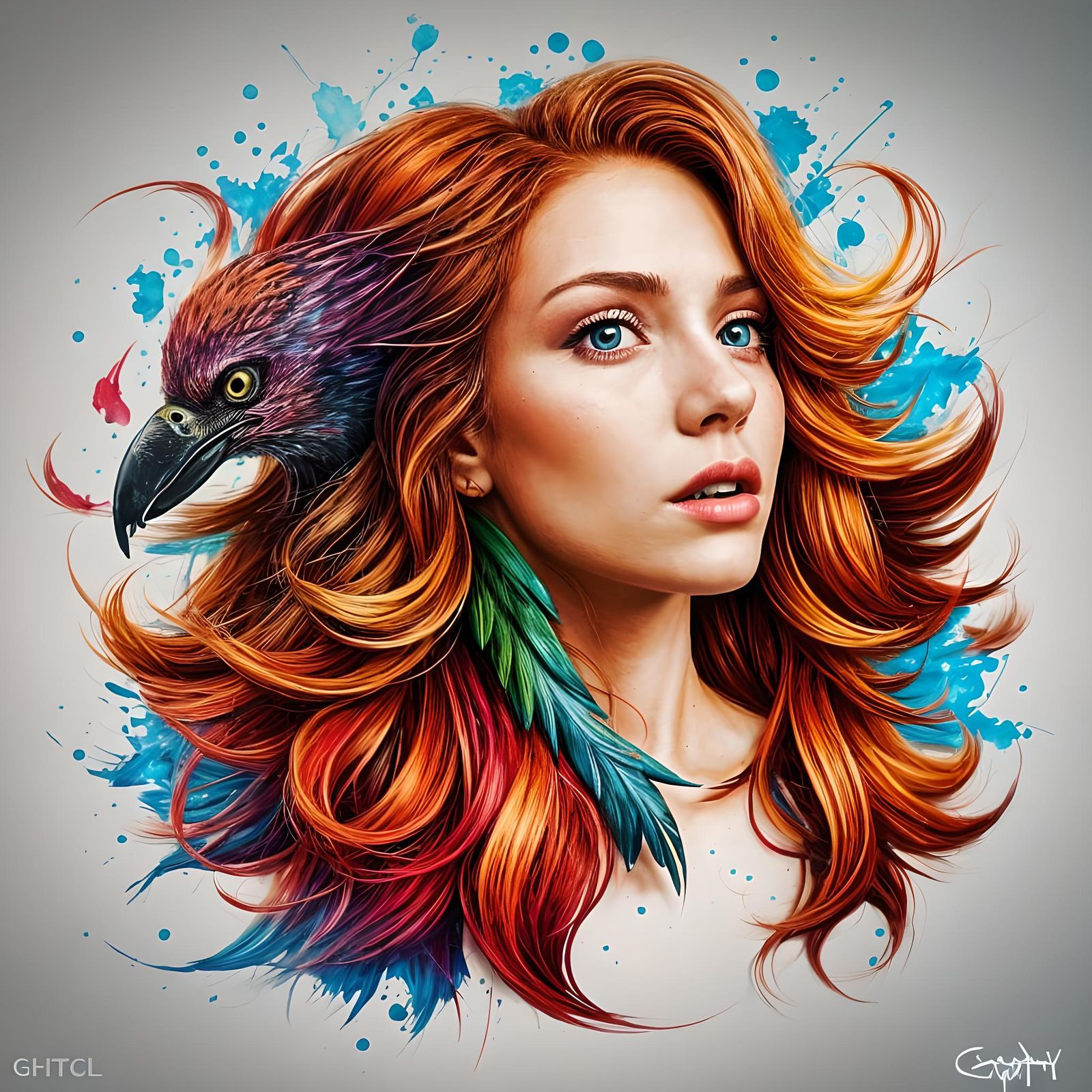 Vibrant Street Art Girl Transforms into a Falcon