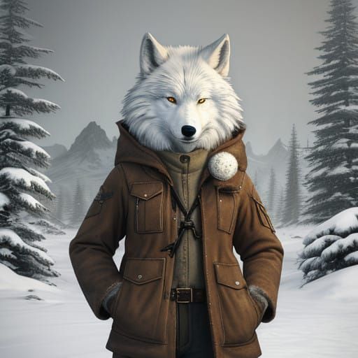 Winter Wilderness Explorer in Folk-Art Style