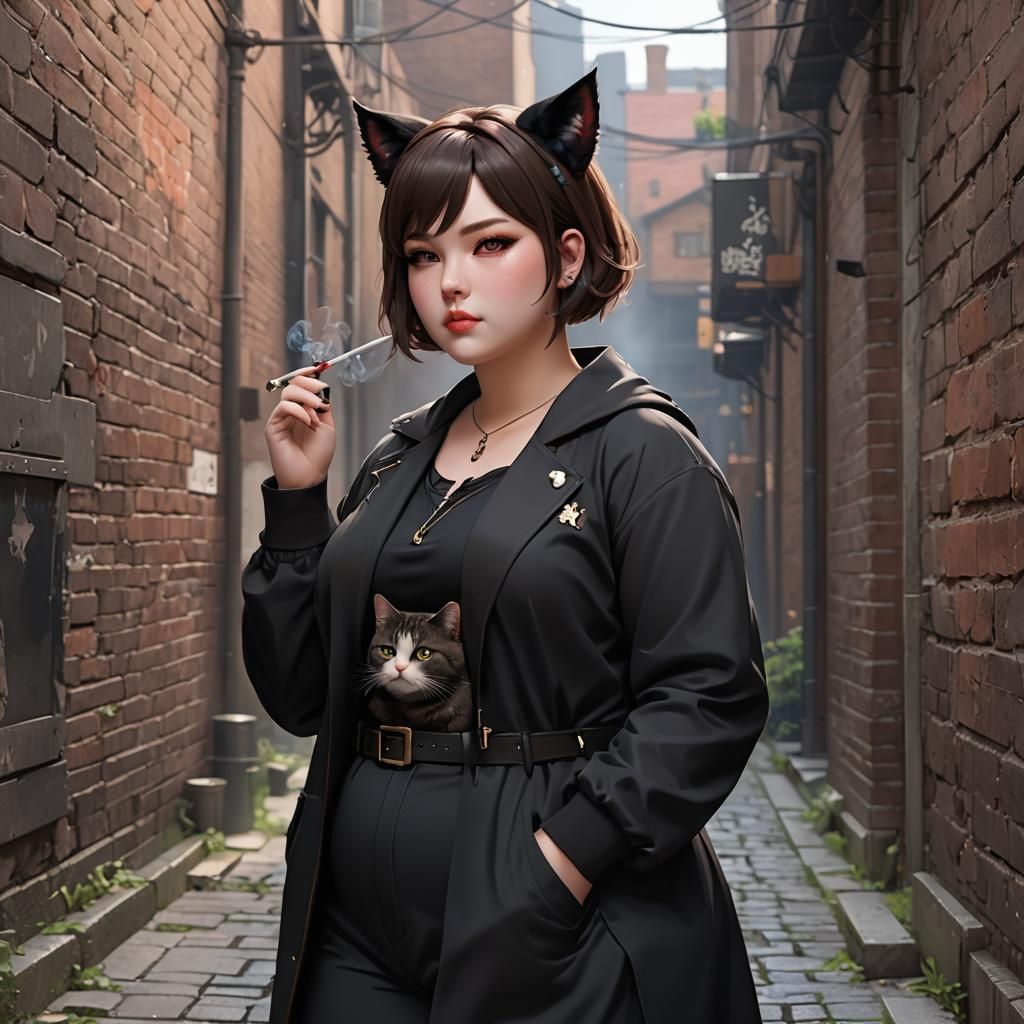 Goth Girl Smokes in an Alley, Inspired by Anime Aesthetic