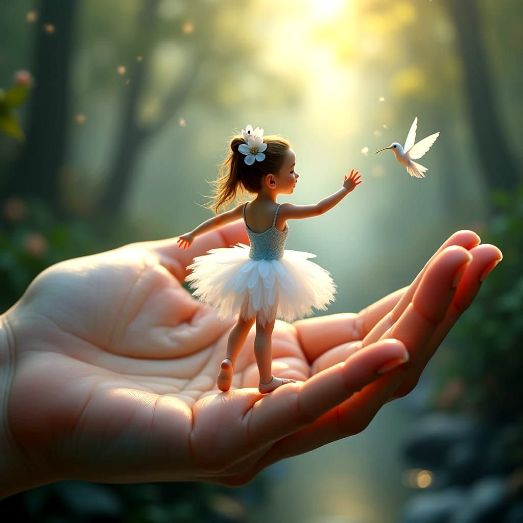 Ethereal Ballerina in the Palm of a Heavenly Giant