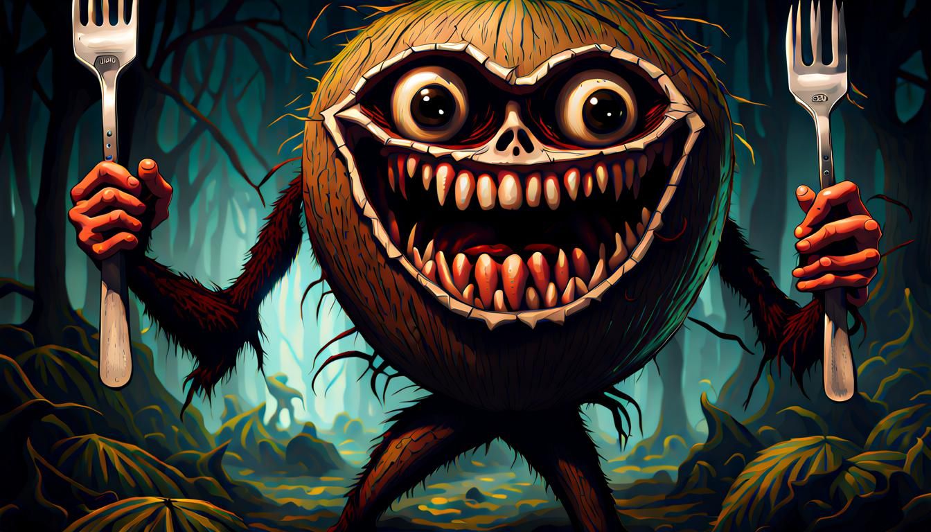 Eldritch Coconut Menace Pursues Fleeing Human