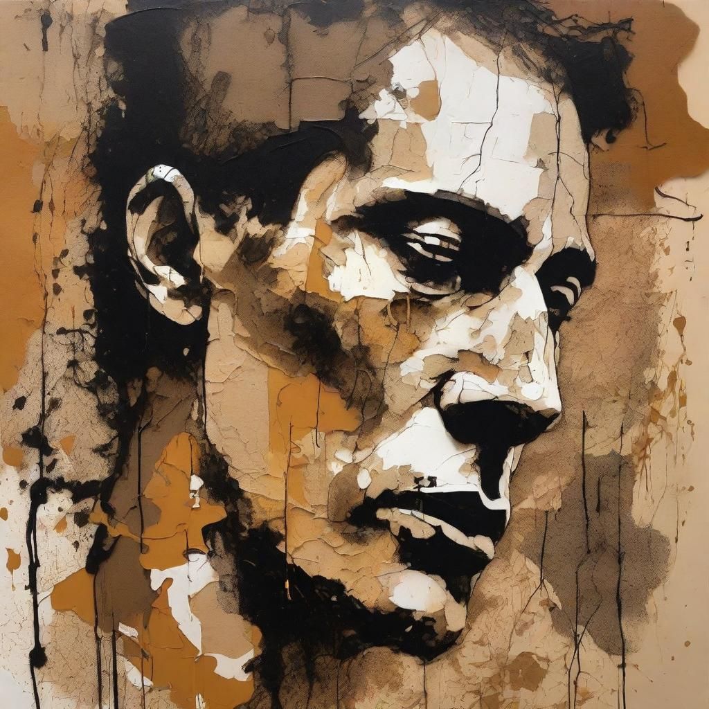 Elongated Portrait with Abstract Background in Earthy, Surre...