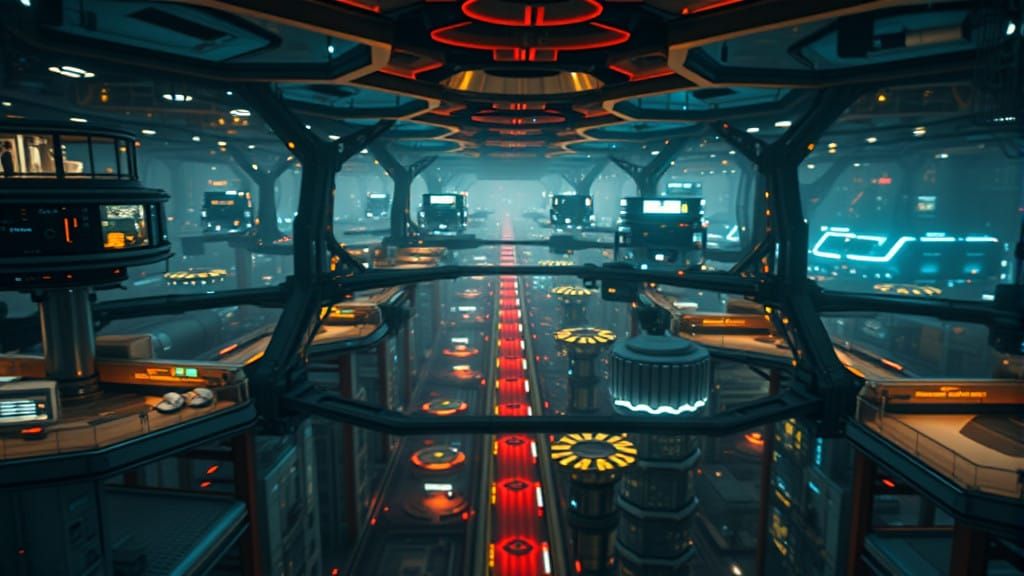 Future Cityscapes in Neon Hexagonal Grids