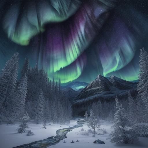 Winter Starlight with Triple Moons and Aurora