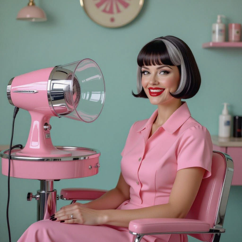 Mischievous Salon Stylist Silences Client with Vintage Dryer