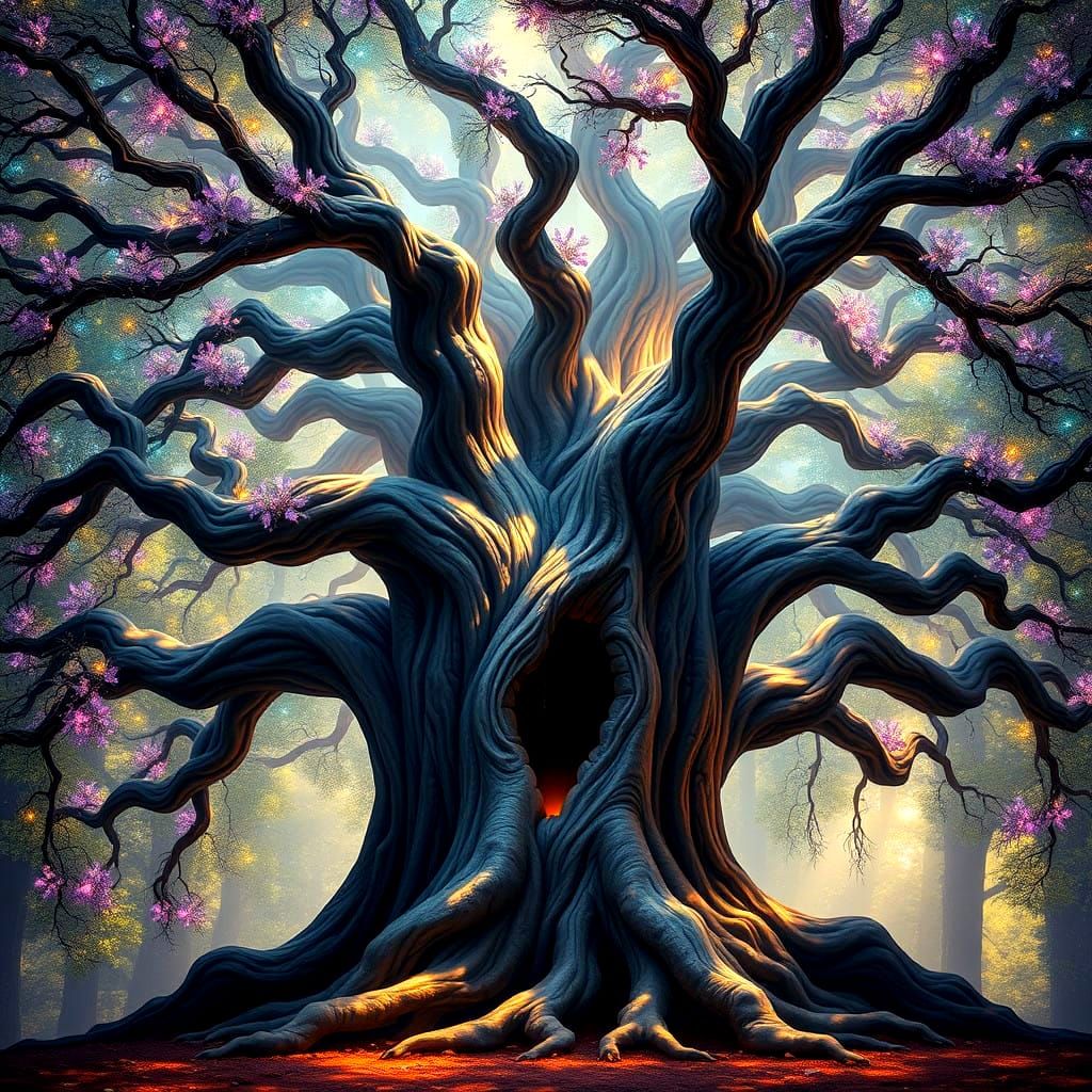 Luminous Ancient Oak Tree in Ethereal Fantasy