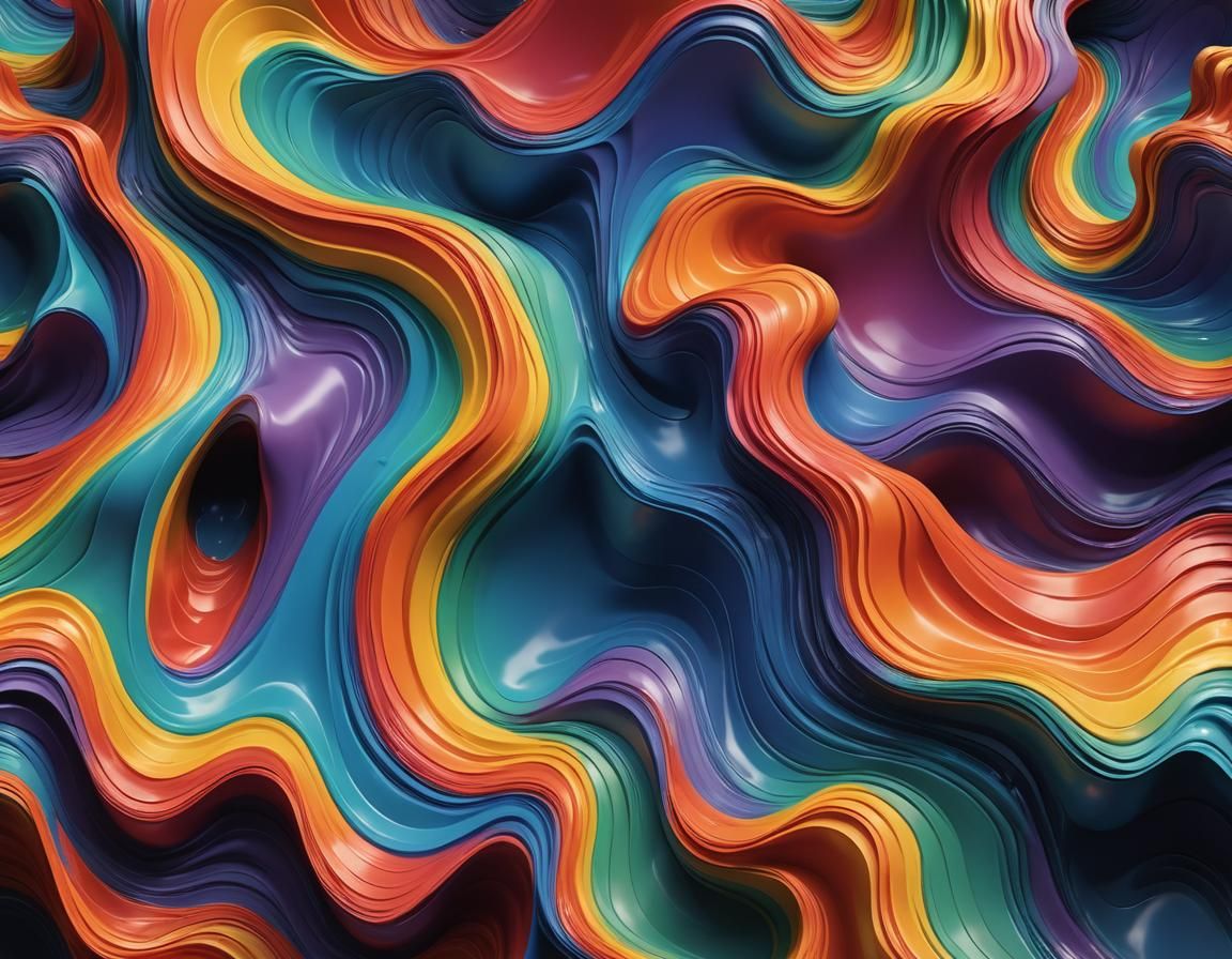 Vibrant 3D Digital Wave Sculpture